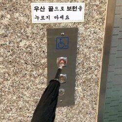 우산 끝으로 보턴을 누르지 마세요 엘리베이터 버튼